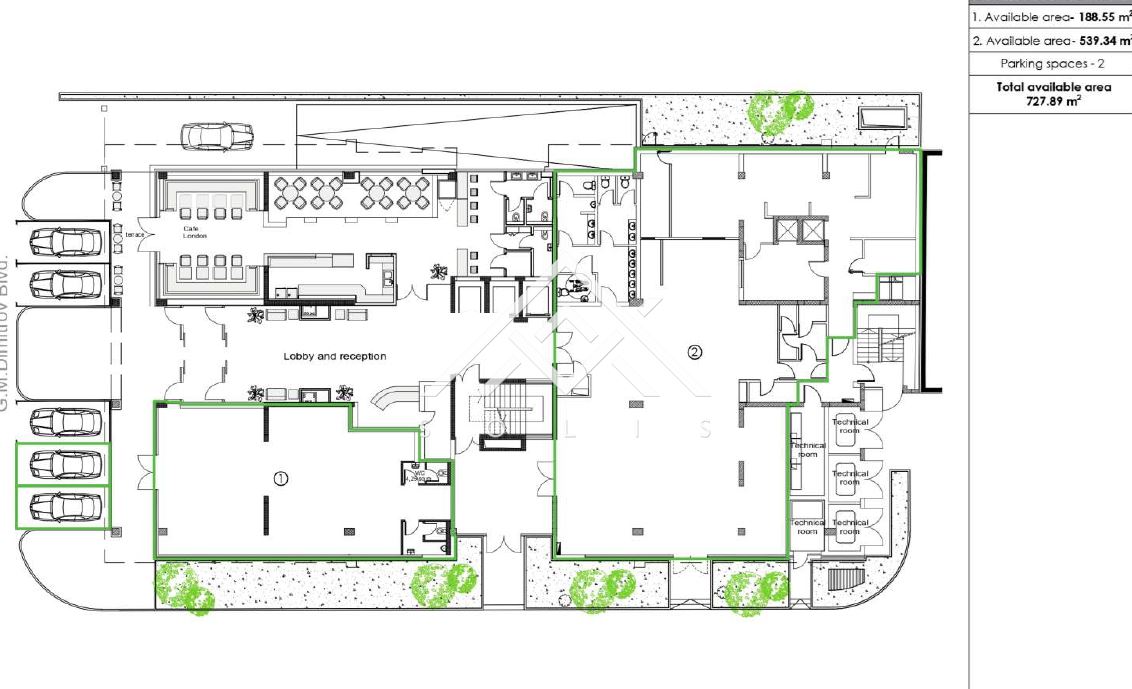 728sq. m ground floor space in a class A office building on. "G.M. Dimitrov" with frontage and entrance for rent - 0